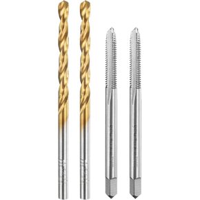 uxcell Tap and Drill Bit Set, 2pcs M5 x 1 Metric Straight Flute Thread Screw Taps & 2pcs 4.0mm Twist Drill Bits, Uncoated/Titanium Coated HSS-6542 Tapping Threading Tool Kit