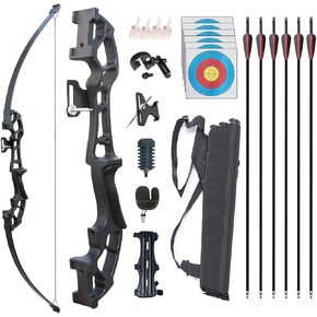 Archery Recurve Bow and Arrows Set for Adults Metal Riser 51" Longbow Kit Right Hand Straight Bow for Beginner Outdoor Hunting Shooting Practice
