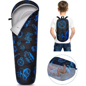 FIOBEE Kids Sleeping Bag for Girls Boys 3 Season Warm & Cool Weather Youth Camping Sleeping Bags with Backpacking Bag Waterproof for Traveling Hiking Indoor Outdoor Camping Essentials