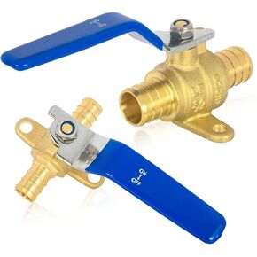 10-PCs HeSun 3/4-Inch PEX Ball Valves with Drop Ear, 1/4 Turn Full Port Shut-off Valve, Brass Crimp Pex Valve for Hot and Cold Water, ASTM F1807,Blue