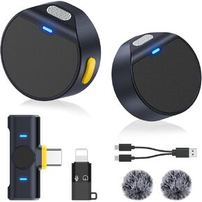 2 Pack Wireless Lavalier Microphone for iPhone/Android – Noise-Canceling Mini Mic with Magnetic Backclip for Vlogging & YouTube Creators