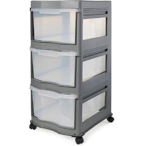 Life Story Classic Gray 3 Shelf Home Storage Container Organizer Plastic Drawers with Wheels for Closet, Dorm, or Office