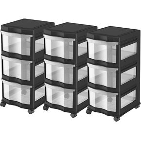 Life Story Classic Gray 3 Shelf Home Storage Container Organizer Plastic Drawers with Wheels for Closet, Dorm, or Office in Kuwait