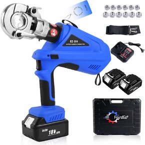 FoundGo Electric Hydraulic Cable Lug Crimping Pliers 12 Ton Electric Terminal Cable Wire Fiber Crimper Rechargeable Hydraulic Crimping Tool with 12 Dies(16-400mm²）for wires & copper/aluminum Terminals