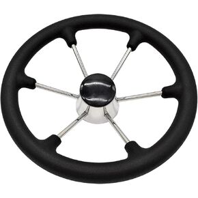 MARINE CITY Black Foam Grip Boat Stainless Steel Steering Wheel with Knob 11 Inches Diameter for Marines – Boats – Yachts (Pack of 1)