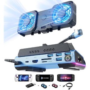 Steam Deck OLED&ROG Ally X&Legion GO - 14-in-1 Docking Station Dismantling Dual Cool Fans Steam, M.2 NVMe Enclosure,4K@60Hz,4 USB Ports,100W PD Charging, Gigabit Ethernet Fit for Steam Deck