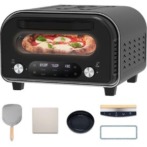 Indoor Pizza Oven Electric Pizza Maker, Countertop Pizza Oven with Touch Panel, Pizza Cooker within 90s for 12''Pizzas, Heats to 850°F, Includes Pizza Peel Cutter, Stainless steel