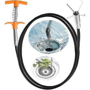 New Upgrade 32 Inch Drain Snake Hair Drain Clog Remover Tool - Sink Drain Cleaner for Toilet Sewer Shower Kitchen Bathroom Tub Clogged Drains Opener Cleaning Tool, Flexible Grabber Claw Pick Up Tool