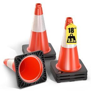 GECCO ™ (10 Pack) 18 Inch 3.3 Lb Small Orange Traffic Cones Set | Safety Cones, Orange Cones, Parking Cones, Construction Cones, Road Cones | PVC Plastic & Black Base - [PRO Series]