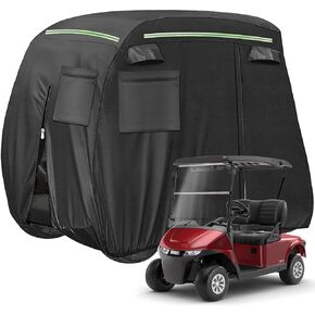 غطاء عربة الجولف 4/6 راكب، شديد التحمل 600D مناسب EZGO Club Car Yamaha عربات الجولف في الهواء الطلق مقاومة للماء والرياح، أغطية مقاعد عربة الجولف مع شرائط عاكسة، جيوب بسحاب، أبواب بسحاب