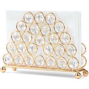 Elegant Crystal Napkin Holder for Table, Crystal Upright Napkin Holders for Kitchen, Standing Napkin Dispenser for Kitchen Dining Room Party Wedding Table Centerpiece Decor(Gold, Large-1pc)