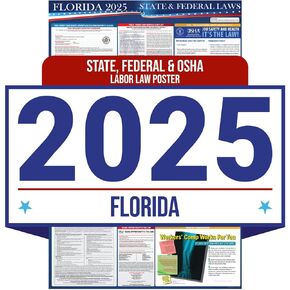 2025 Florida State and Federal Labor Law Poster - English Spanish Combo - OSHA Workplace Compliant - Mandatory Regulations Posting for Employees - All in One Required Compliance Posting 16" x 40" Laminated (English Spanish Combo)
