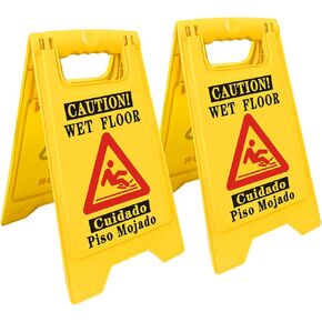 Thicken Caution Wet Floor Sign, 16.6inch Yellow Double-Sided Folding A-Shaped Frame Design, Bilingual Caution Message,Suitable for subway，airports, hotels, schools, etc（1 pack ） in Kuwait