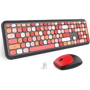 MOFII Wireless Keyboard and Mouse Combo, 2.4GHz Retro Typewriter Keyboard and Cute Mouse for Computer PC Desktops Laptop Windows(White Mix)