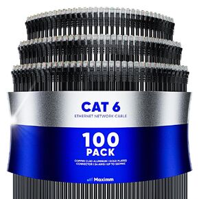 Maximm Cat 6 Ethernet Cable 1.5 ft (100-Pack) - High-Speed LAN Cable, Internet Cable, Patch Cable, and Network Cable - UTP, 10Gbps, 550MHz Ethernet Cord - White
