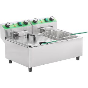 20L/21.2QT Commercial Deep Fryer with Timer Dual Tank Electric Countertop Fryer with Double Baskets and Lids, Temp Control, 3400W/110V Stainless Steel Large Deep Fryer for Restaurant Kitchen