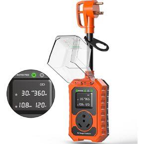 RV Surge Protector 50 Amp Waterproof- Smart 50Amp Power Protectors with Real-Time KWH, Voltage, and Current Monitor Large Screen, LED Display Circuit Analyzer for Camper Travel Trailer