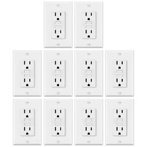 ELECTECK 10 منافذ GFCI 15 أمبير، مقاومة للعبث، أوعية GFI للديكور مع مؤشر LED، قاطع دائرة الخطأ الأرضي، لوحة حائط متضمنة، قائمة ETL، أبيض