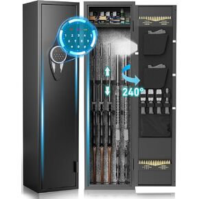 3-5 Digital Large Rifle Safe for Rifle and Pistols,Long Gun Safe for Rifle and Shotguns with Multifunctional Panel and Upgraded Pistol Pouches,Gun cabinet with LED&Alarm and Mute Mode