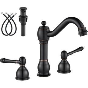 gotonovo 8 Inch Widespread Bathroom Faucets for Sink 3 Hole 2 Lever Handle Deck Mount with Pop Up Drain Hot and Cold Water Supply Lines Antique Brass in Saudi Arabia