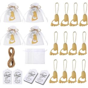 50 PCS Baby Footprint Keychains Bottle Opener Baby Shower Party Favors Baby Shower Footprint Bottle Opener Baby Shower Souvenirs with Organza Bag (Silver)