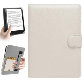 Universal Case for 6-6.8 inch E-Book Reader Compatible with 6.8" Kindle Paperwhite/6-6.8" Kobo Clara HD/Kobo Clara 2E,6" EReader Protective Cover Built-in Pocket,White