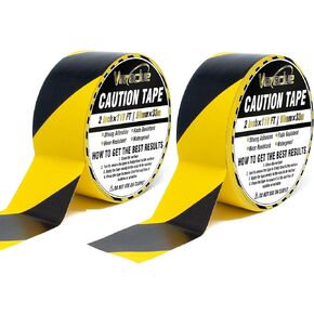 Hazard Tape, 2 Inch x 110FT Warning Safety Stripe Tape, Black and Yellow Caution Tape, Strong Adhesive Wear Resistance Warterproof Floor Marking Tape Ideal for Floors, Walls, Pipes, and Equipment in Kuwait