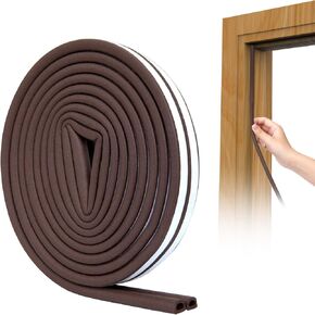 SUNMON Weather Stripping Door Seal Strip, 33Feet (10M) D-Type Door Soundproofing, Self Adhesive Foam Weatherstrip for Door and Window (Brown)