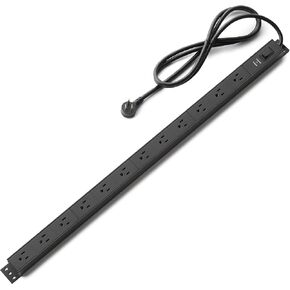 Amazon Basics 12 Outlet Surge Protector Power Strip, Heavy Duty, Metal, 600 Joule, 6 ft Cord, Rectangle, Mountable, Black