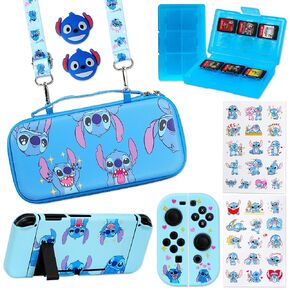 PERFECTSIGHT Switch Carrying Case for Nintendo Switch Console with 10 in 1 Bundle Accessories, Cute Travel Carry Case with Game Card Case Thumb Grip Caps and Switch Protective Case Cover, Blue