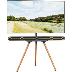 PUTORSEN Easel TV Stand for 42 43 to 65 Inch LED LCD OLED Screens, Portable Swivel Tripod TV Stand with Wooden Tray, Height Adjustable TV Floor Stand, Concealed Cable Management, Max Load 99lbs, Black
