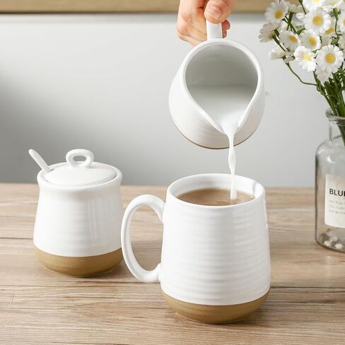 Glowworm Porcelain Sugar and Creamer Set, 11 Ounce Sugar Bowl,10 Ounce Cream Pitcher, Sugar Set with Lid & Spoon, Coffee Serving Set, Dishwasher Safe, Blue in Saudi Arabia