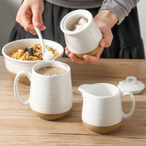 Glowworm Porcelain Sugar and Creamer Set, 11 Ounce Sugar Bowl,10 Ounce Cream Pitcher, Sugar Set with Lid & Spoon, Coffee Serving Set, Dishwasher Safe, Blue in Saudi Arabia