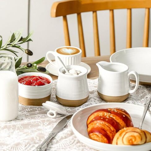 Glowworm Porcelain Sugar and Creamer Set, 11 Ounce Sugar Bowl,10 Ounce Cream Pitcher, Sugar Set with Lid & Spoon, Coffee Serving Set, Dishwasher Safe, Blue in Saudi Arabia
