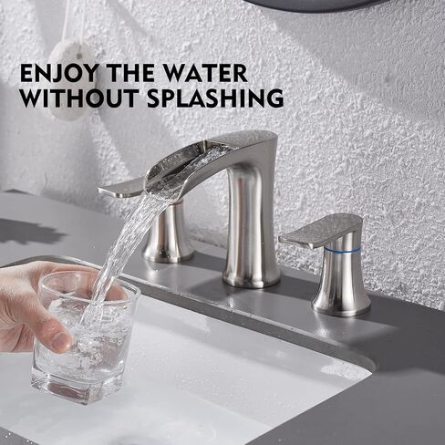 YUNDOOM Bathroom Faucet, 4 Inch Centerset, Waterfall, 2 Handle, Matte Black, 3 Hole, 360 Degree Swivel Spout, Pop Up Drain Included in Saudi Arabia