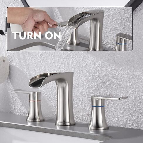 YUNDOOM Bathroom Faucet, 4 Inch Centerset, Waterfall, 2 Handle, Matte Black, 3 Hole, 360 Degree Swivel Spout, Pop Up Drain Included in Saudi Arabia
