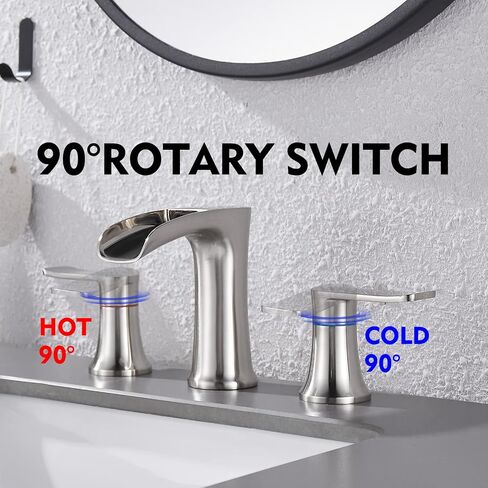 YUNDOOM Bathroom Faucet, 4 Inch Centerset, Waterfall, 2 Handle, Matte Black, 3 Hole, 360 Degree Swivel Spout, Pop Up Drain Included in Saudi Arabia