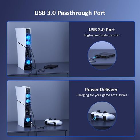 NEXIGO PS5 SLIM SILP SILP SILING SHOND مع سرعة قابلة للتعديل ، تشغيل/إيقاف تشغيل الطاقة التلقائية ، مع منفذ USB 3.0 ، نظام تبريد فعال لكل من قرص PS5 النحيف والإصدارات الرقمية (أبيض) in Kuwait