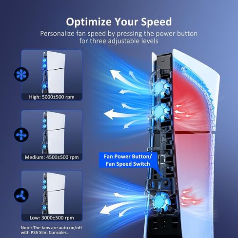 NEXIGO PS5 SLIM SILP SILP SILING SHOND مع سرعة قابلة للتعديل ، تشغيل/إيقاف تشغيل الطاقة التلقائية ، مع منفذ USB 3.0 ، نظام تبريد فعال لكل من قرص PS5 النحيف والإصدارات الرقمية (أبيض) in Kuwait