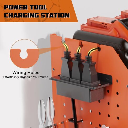 Power Tool Organizer Wall Mount with Charging Station, 45.5" Expanded Garage Wall Tool Organizer with 4 Pegboard Hooks, 6.5FT Outlet Power Strip, Large Garage Storage Rack for Impact Wrenches in Saudi Arabia