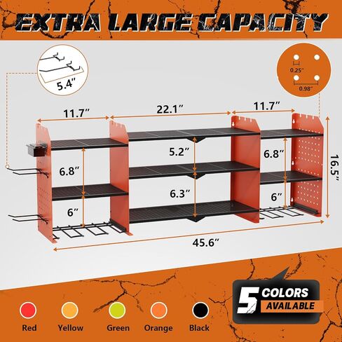 Power Tool Organizer Wall Mount with Charging Station, 45.5" Expanded Garage Wall Tool Organizer with 4 Pegboard Hooks, 6.5FT Outlet Power Strip, Large Garage Storage Rack for Impact Wrenches in Saudi Arabia