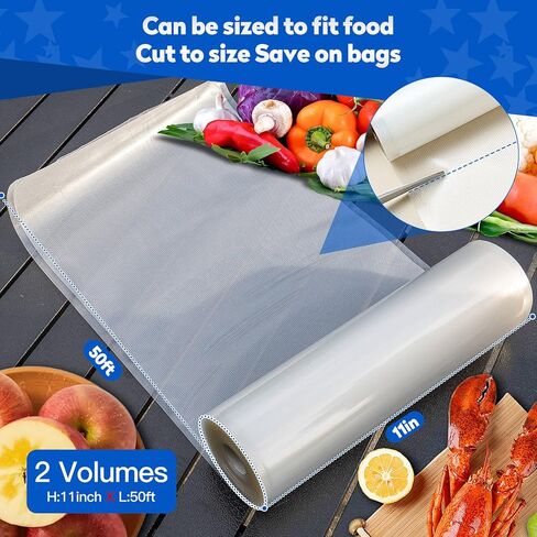 Vacuum Sealer Custom Length Vacuum Sealer Bags, Sealer Bags 8" x 50' Rolls 2 pack for Food Saver, Seal a Meal, Commercial Grade, BPA Free, Great for vac storage,Meat Cheese Dry Goods in Saudi Arabia