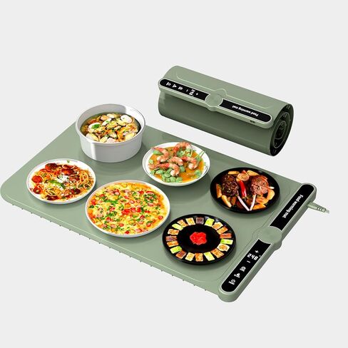 Food Warming Mat, Warming Mat for Food, Fast Heating Silicone Electric Warming Tray with 9 Level Temperature & 6 Heat Timed Functionality,Portable Auto Shut-Off Food Warmer for Daily Life (Beige) in Saudi Arabia
