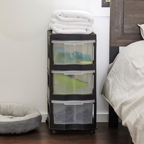 Life Story Classic Gray 3 Shelf Home Storage Container Organizer Plastic Drawers with Wheels for Closet, Dorm, or Office in Kuwait