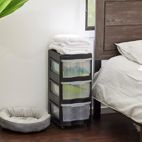 Life Story Classic Gray 3 Shelf Home Storage Container Organizer Plastic Drawers with Wheels for Closet, Dorm, or Office in Kuwait