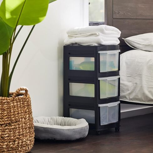 Life Story Classic Gray 3 Shelf Home Storage Container Organizer Plastic Drawers with Wheels for Closet, Dorm, or Office in Kuwait