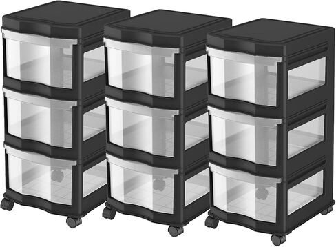 Life Story Classic Gray 3 Shelf Home Storage Container Organizer Plastic Drawers with Wheels for Closet, Dorm, or Office in Kuwait