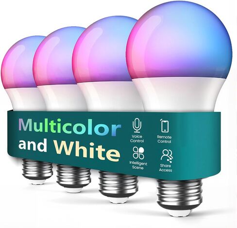 TREATLIFE Smart Light Bulbs 4 Pack, UL Certified 2.4GHz Color Changing Light Bulb, Works with Alexa Google Home, A19 E26 Dimmable LED Light Bulb 9W 800 Lumen for Party Decoration, Smart Home Lighting in Saudi Arabia