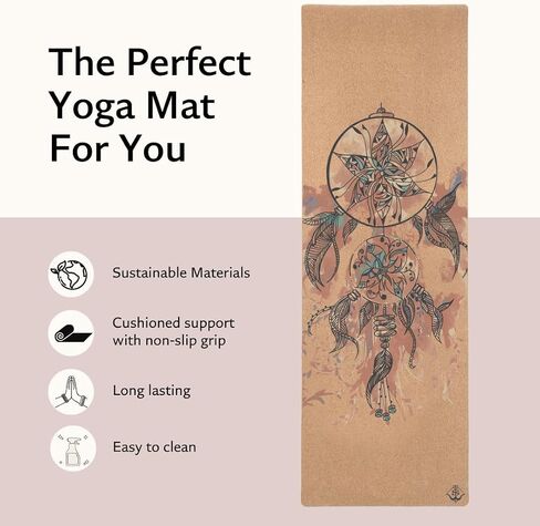 Cork Yoga Mat - Artist Designed, Premium Printed Eco-Friendly Non-Slip mat, Great for Regular & Hot Yoga, Pilates, Workouts 72 inch x 24 inch x 3mm Thick in Saudi Arabia
