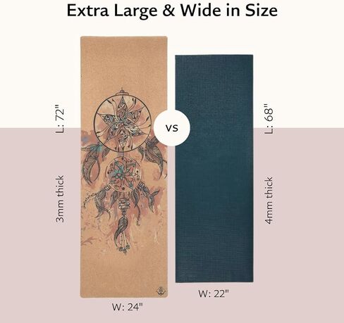 Cork Yoga Mat - Artist Designed, Premium Printed Eco-Friendly Non-Slip mat, Great for Regular & Hot Yoga, Pilates, Workouts 72 inch x 24 inch x 3mm Thick in Saudi Arabia